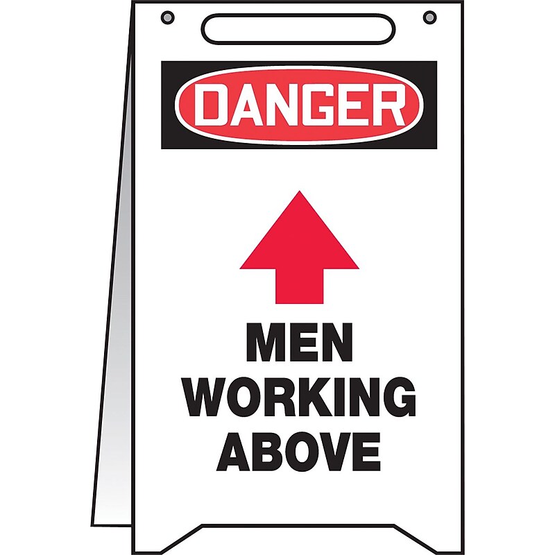 Accuform Slip-Gard DANGER MEN WORKING ABOVE Fold-Ups, Red/Black/White, 20"H x 12"W (PFR606) image 1