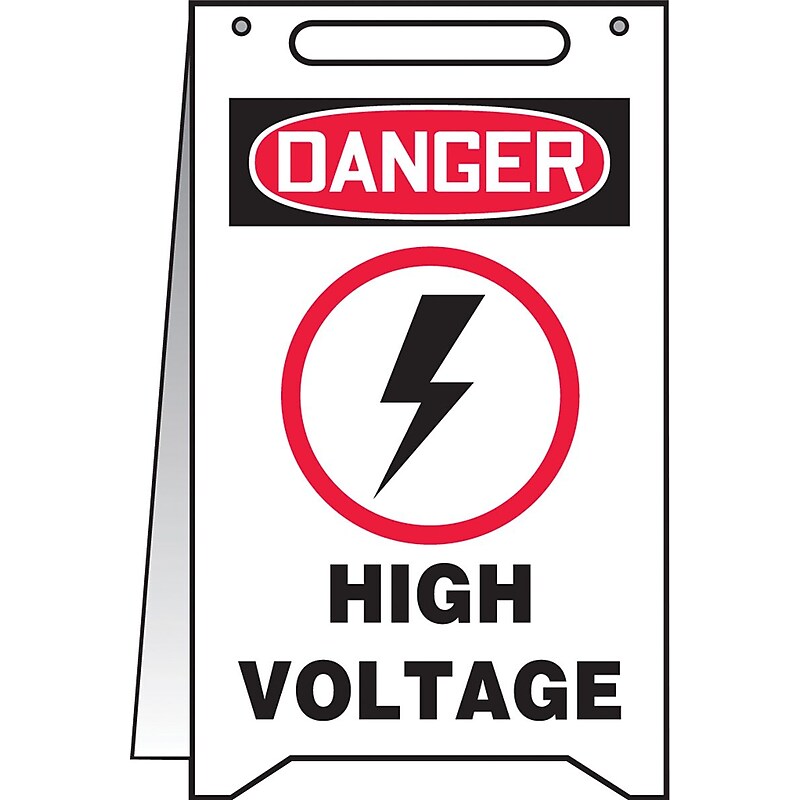 Accuform Slip-Gard DANGER HIGH VOLTAGE Fold-Ups, Black/Red/White, 20"H x 12"W (MF108) image 1