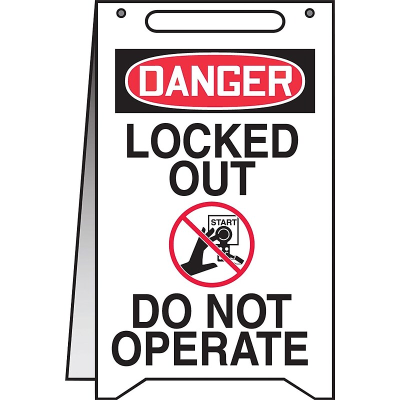Accuform Slip-Gard DANGER LOCKED OUT DO NOT OPERATE Fold-Ups, Red/Black/White, 20"H x 12"W (PFR125) image 1