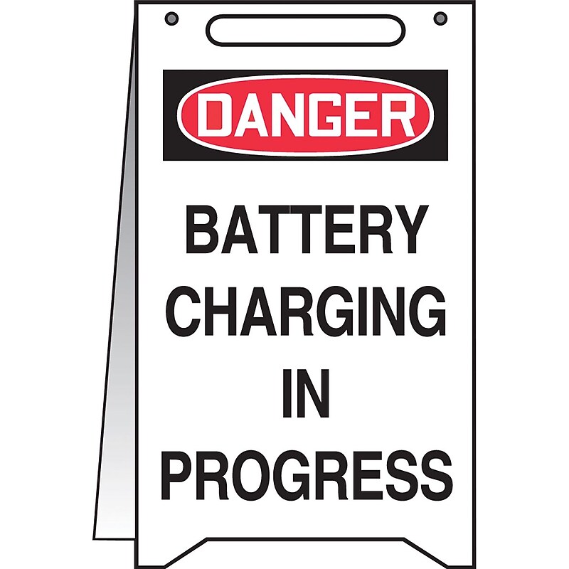 Accuform Slip-Gard DANGER BATTERY CHARGING IN PROGRESS Fold-Ups, Black/Red/White, 20" x 12" (MF117) image 1