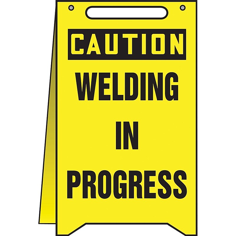 Accuform Slip-Gard CAUTION WELDING IN PROGRESS Fold-Ups, Black/Yellow, 20"H x 12"W (MF116) image 1