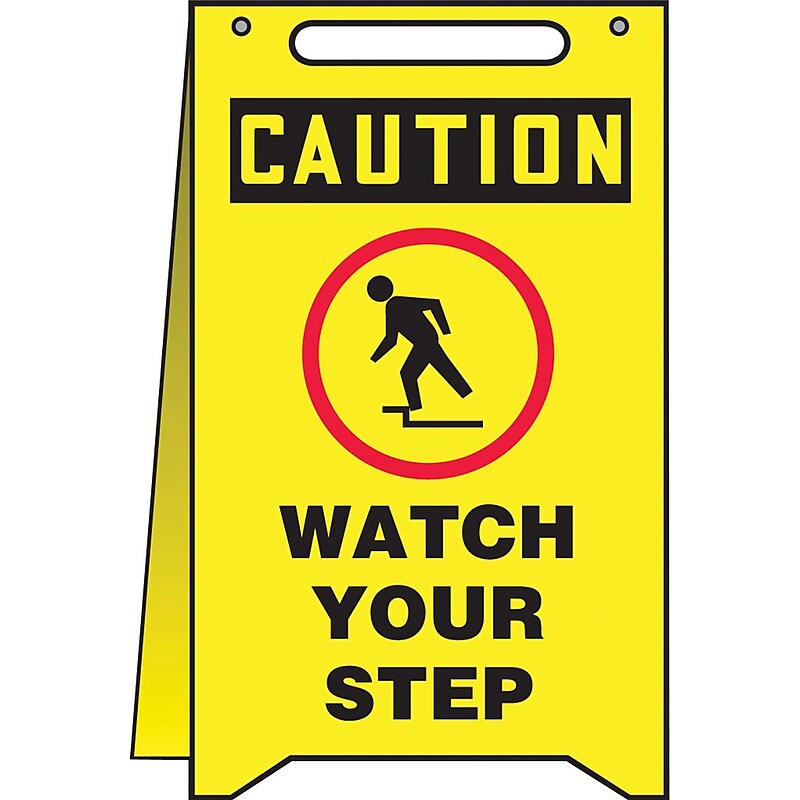 Accuform Slip-Gard CAUTION WATCH YOUR STEP Fold-Ups, Black/Red/Yellow, 20"H x 12"W (MF110) image 1
