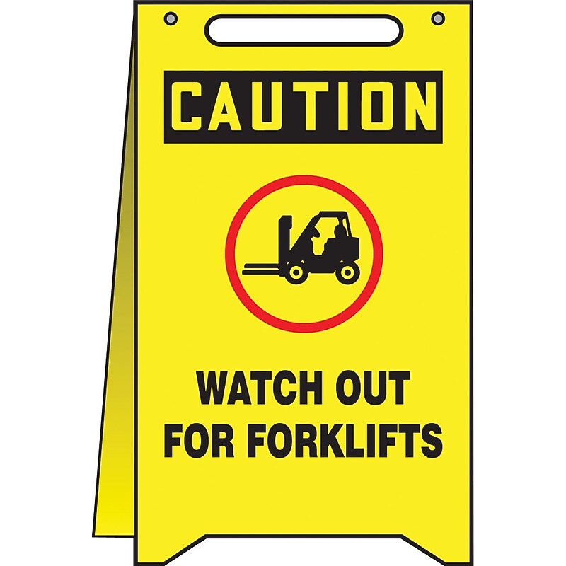 Accuform Slip-Gard CAUTION WATCH OUT FOR FORKLIFTS Fold-Ups, Red/Black/Yellow, 20"H x 12"W (PFR634) image 1
