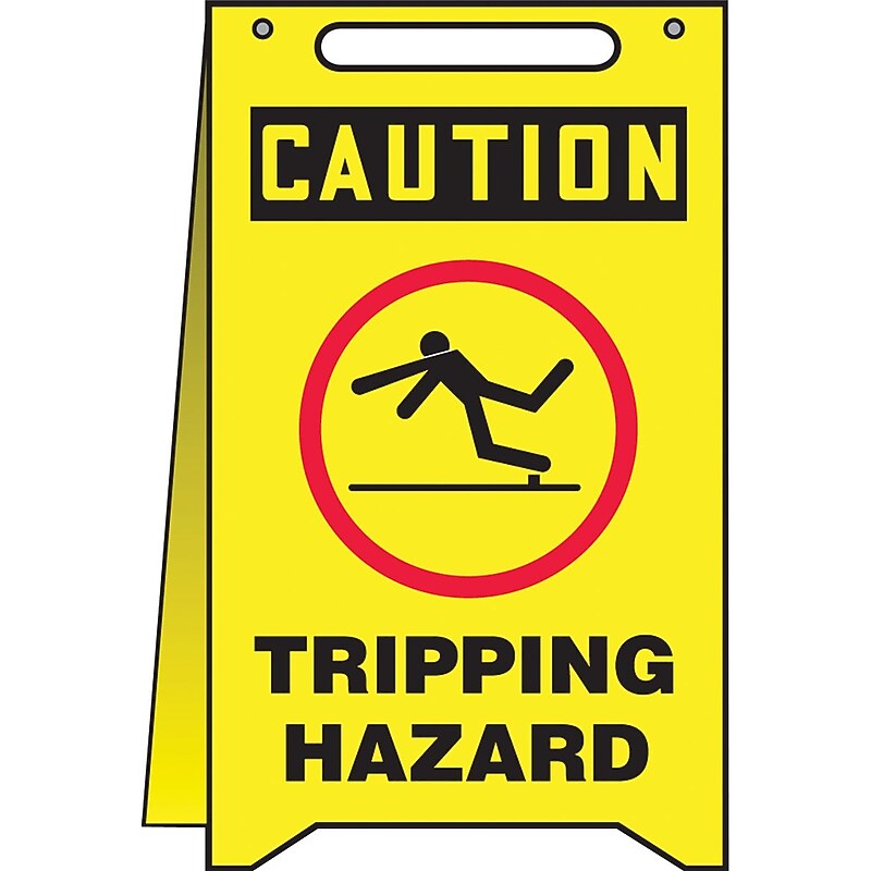 Accuform Slip-Gard CAUTION TRIPPING HAZARD Fold-Ups, Black/Red/Yellow, 20"H x 12"W (MF118) image 1