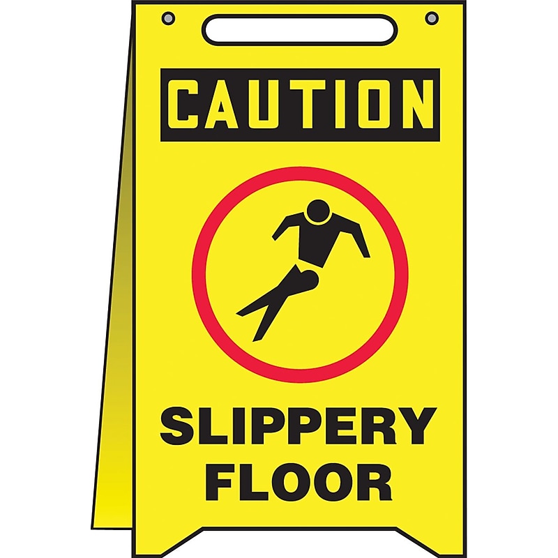 Accuform Slip-Gard CAUTION SLIPPERY FLOOR Fold-Ups, Black/Red/Yellow, 20"H x 12"W (MF105) image 1