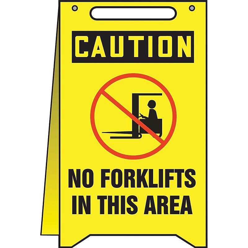Accuform Slip-Gard CAUTION NO FORKLIFTS IN THIS AREA Fold-Ups, Red/Black/Yellow, 20"H x 12"W (PFR626) image 1