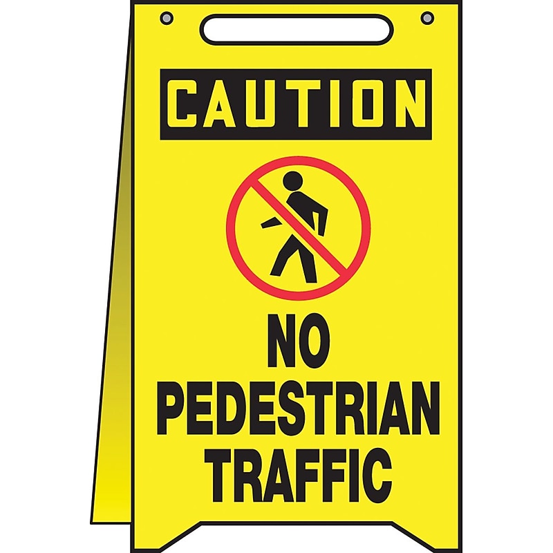 Accuform Slip-Gard CAUTION NO PEDESTRIAN TRAFFIC Fold-Ups, Black/Yellow, 20"H x 12"W (PFR627) image 1