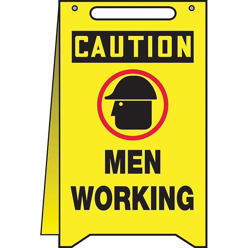 Accuform Slip-Gard CAUTION MEN WORKING Fold-Ups, Black/Yellow, 20"H x 12"W (PFR603) image 1
