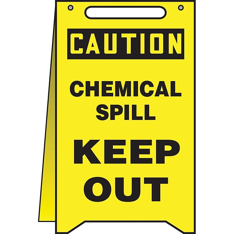 Accuform Slip-Gard CAUTION CHEMICAL SPILL KEEP OUT Fold-Ups, Black/Yellow, 20"H x 12"W (MF112) image 1