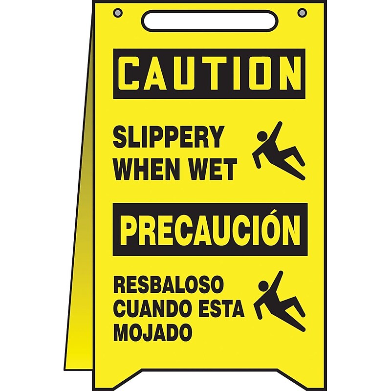 Accuform Slip-Gard CAUTION SLIPPERY WHEN WET.. Fold-Ups, Black/Yellow, 20"H x 12"W (PFR631) image 1