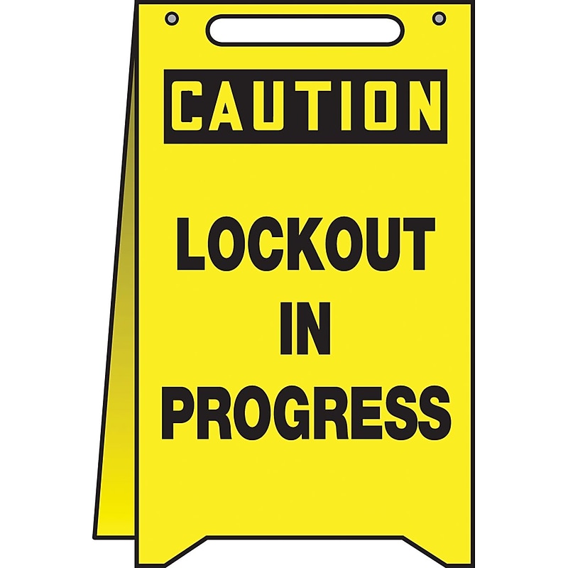 Accuform Slip-Gard CAUTION LOCKOUT IN PROGRESS Fold-Ups, Black/Yellow, 20"H x 12"W (PFR170) image 1