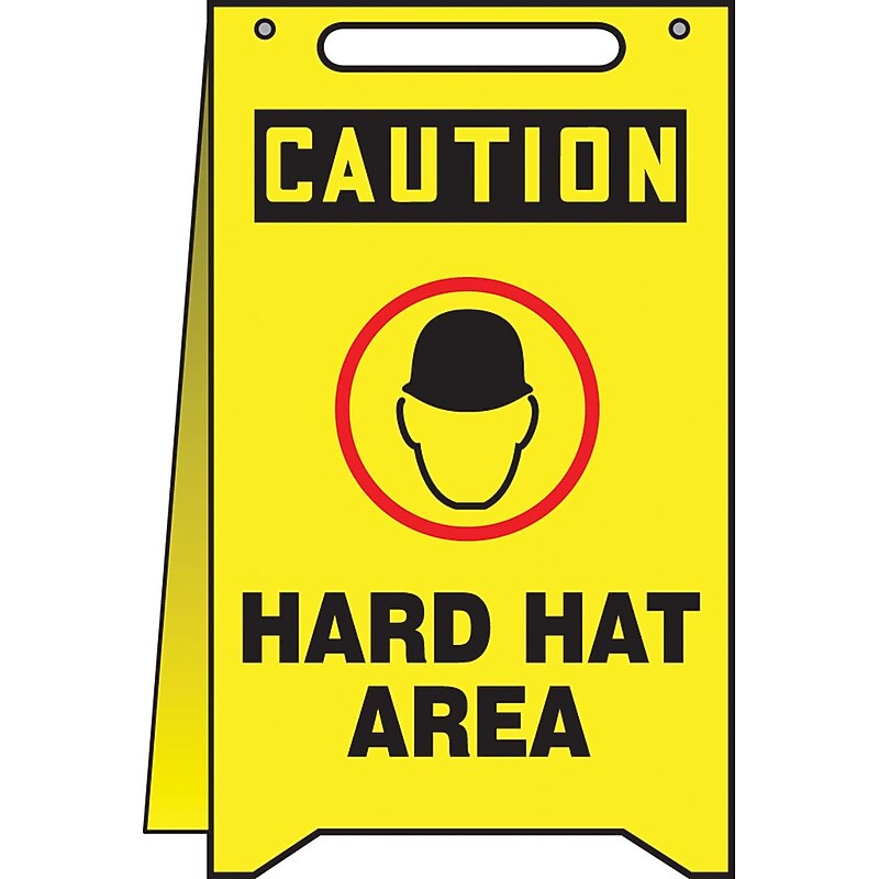 Accuform Slip-Gard CAUTION HARD HAT AREA Fold-Ups, Black/Yellow, 20"H x 12"W (PFR619) image 1