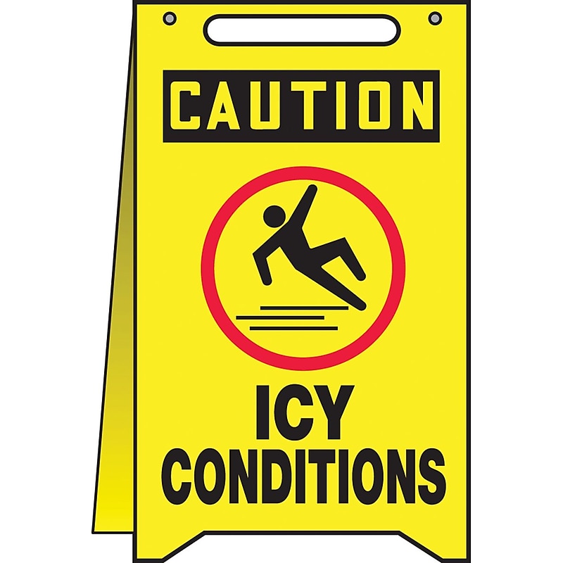 Accuform Slip-Gard CAUTION ICY CONDITIONS Fold-Ups, Black/Yellow, 20"H x 12"W (PFR621) image 1