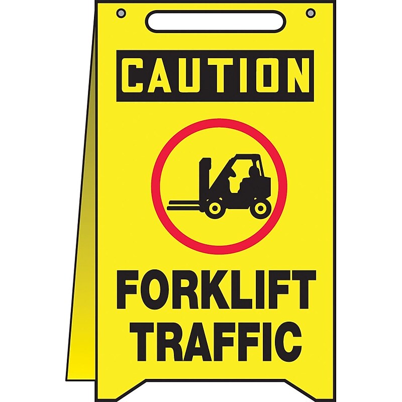 Accuform Slip-Gard CAUTION FORKLIFT TRAFFIC Fold-Ups, Red/Black/Yellow, 20"H x 12"W (PFR617) image 1