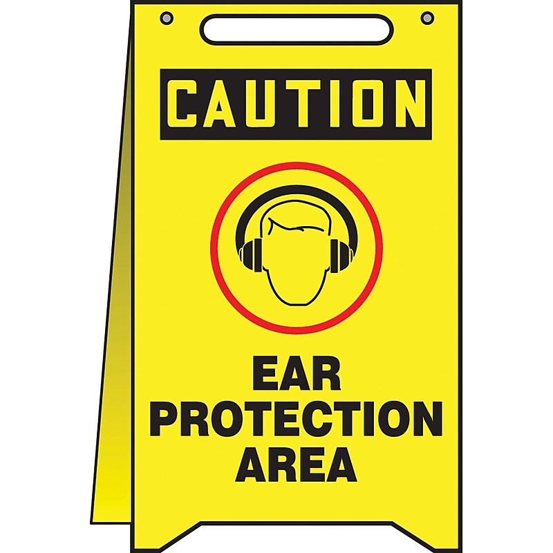 Accuform Slip-Gard CAUTION EAR PROTECTION AREA Fold-Ups, Black/Yellow, 20"H x 12"W (PFR613) image 1