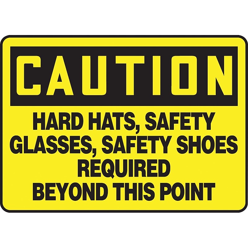 Accuform Safety Sign; HARD HATS, SAFETY GLASSES, SAFETY SHOES REQUIRED, 7"x10", Aluminum (MPPE441VA) image 1