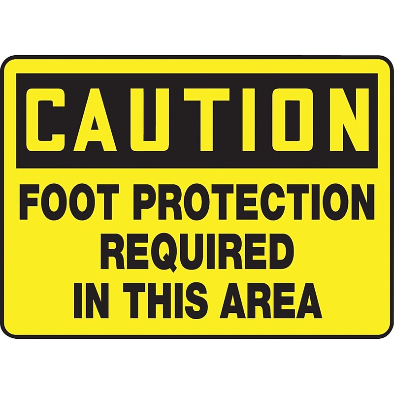 Accuform Safety Sign, CAUTION FOOT PROTECTION REQUIRED IN THIS AREA, 7" x 10", Aluminum (MPPE408VA) image 1