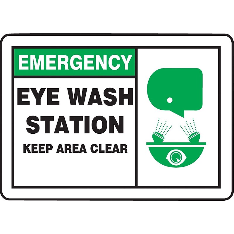 Accuform Safety Sign, EMERGENCY EYE WASH STATION KEEP AREA CLEAR, 7" x 10", Plastic (MFSD928VP) image 1