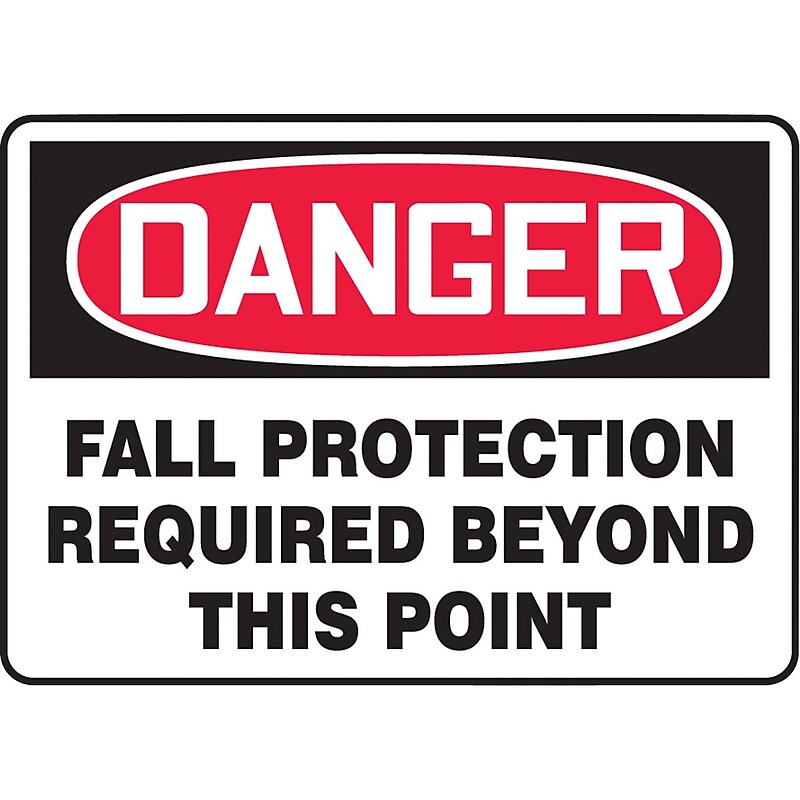 Accuform Safety Sign, DANGER FALL PROTECTION REQUIRED BEYOND THIS POINT, 10" x 14", Plastic (MFPR105VP) image 1