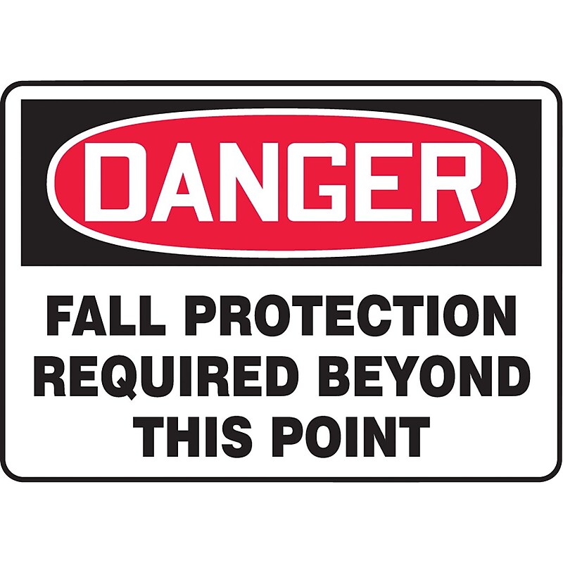 Accuform Safety Sign, DANGER FALL PROTECTION REQUIRED BEYOND THIS POINT, 7" x 10", Plastic (MFPR104VP) image 1