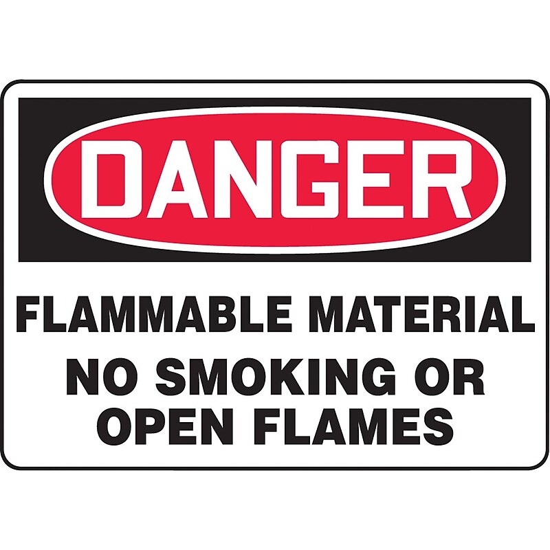 Accuform Safety Sign, DANGER FLAMMABLE MATERIAL NO SMOKING OR OPEN FLAMES, 10"x14", Aluminum (MSMK243VA) image 1