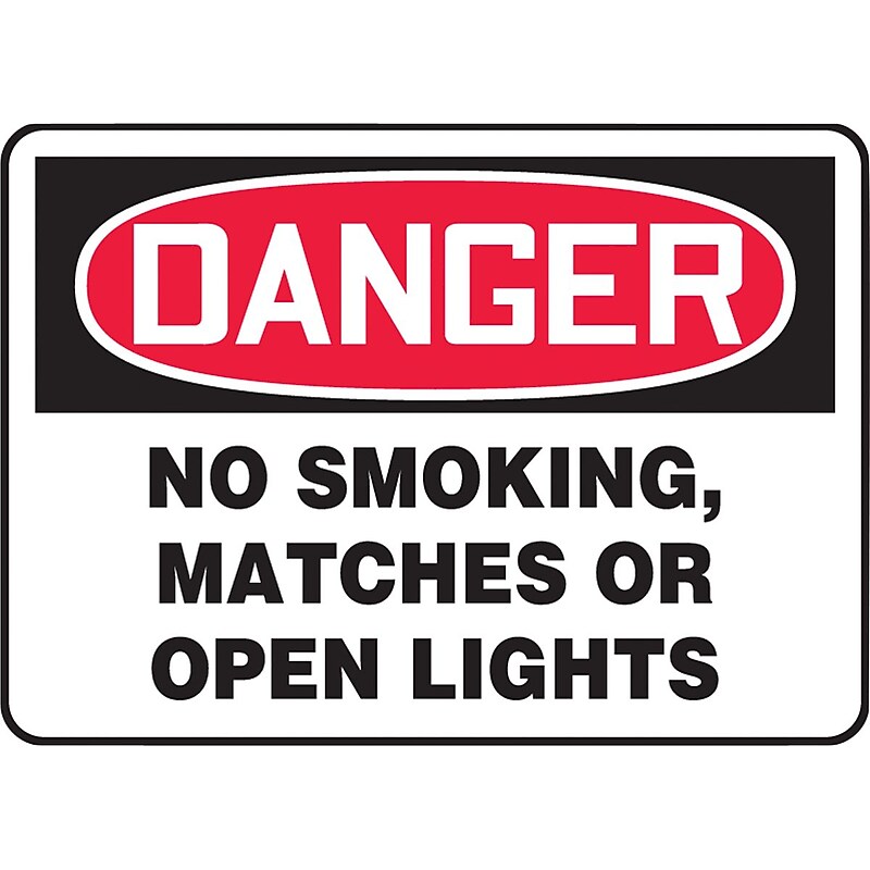 Accuform Safety Sign, DANGER NO SMOKING, MATCHES OR OPEN LIGHTS, 10" x 14", Aluminum (MSMK136VA) image 1