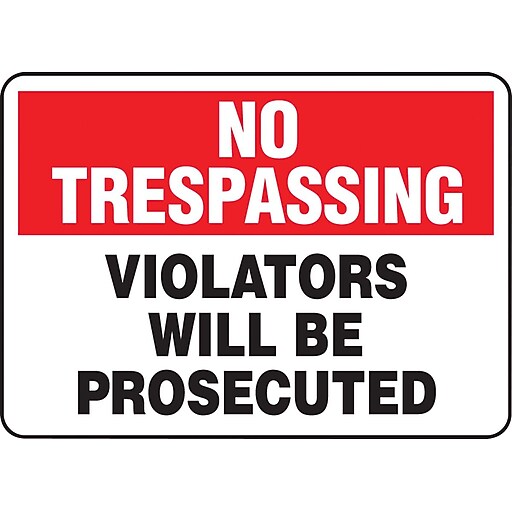 Accuform Safety Sign, No Trespassing, 10" X 14", Adhesive Vinyl