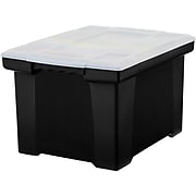 Storex Storage Plastic File Tote with Comfort Grips, Letter/Legal Size, Black/Clear (61528U01C)