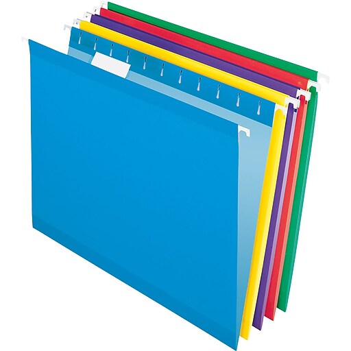 Staples® Colored Reinforced Hanging File Folders, 5Tab, Letter, Assorted Colors, 25/Box (18654