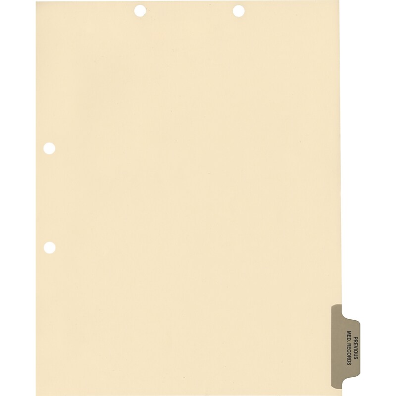 Medical Arts Press® Position 6 Colored Side-Tab Chart Dividers, Previous Medical Records, Gray image 1