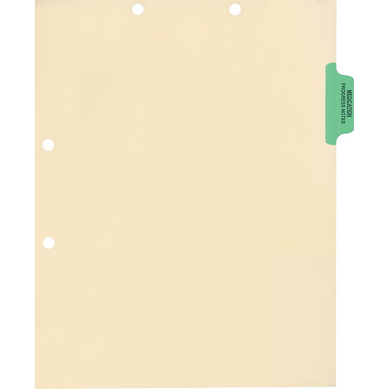 Medical Arts Press® Position 2 Colored Side-Tab Chart Dividers, Medication/Progress, Lt. Green image 1