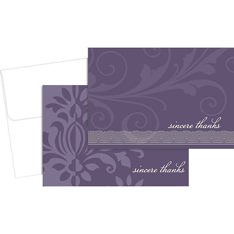 Great Papers Amethyst Flourish Matte Personal Thank You Notecards, Purple, 24/Pack (2013273) image 1