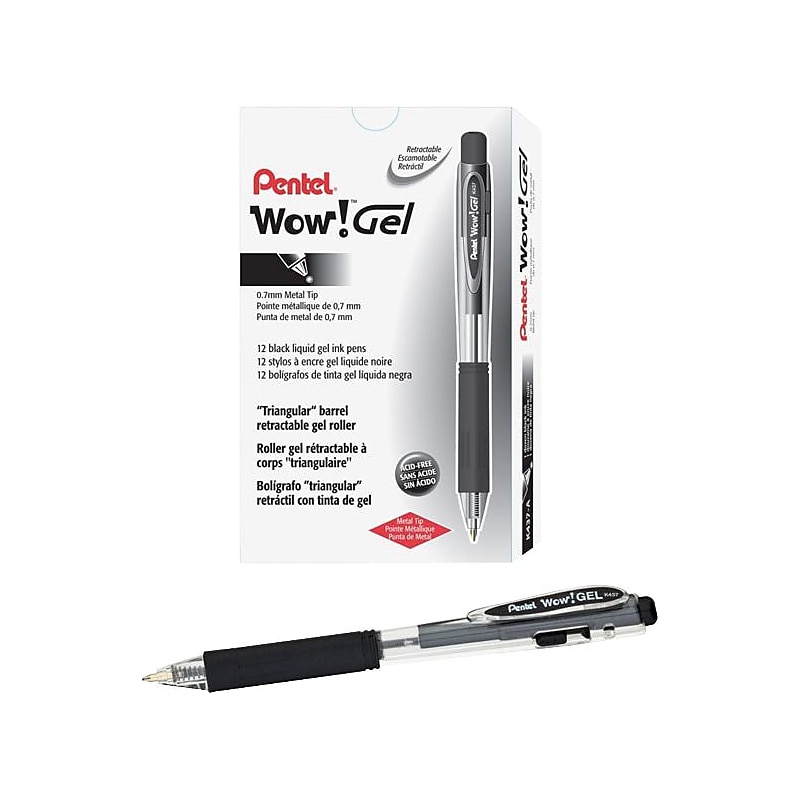 Pentel WOW! Retractable Gel Pens, Medium Point, Black Ink, 24/Pk (K437ASW2) image 1
