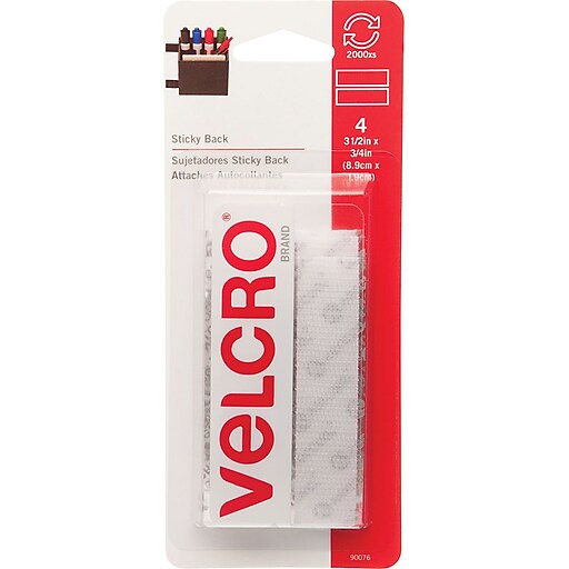 Velcro Strips 3 1/2" x 3/4" Hook & Loop Fastener with Adhesive, White