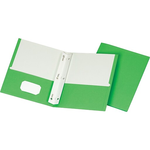 Staples® School Grade 2 Pocket Folder with Fasteners, Green, 25/Box