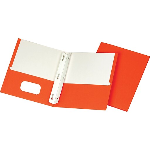 Staples School Grade 2 Pocket Folder with Fasteners, Orange, 25/Box