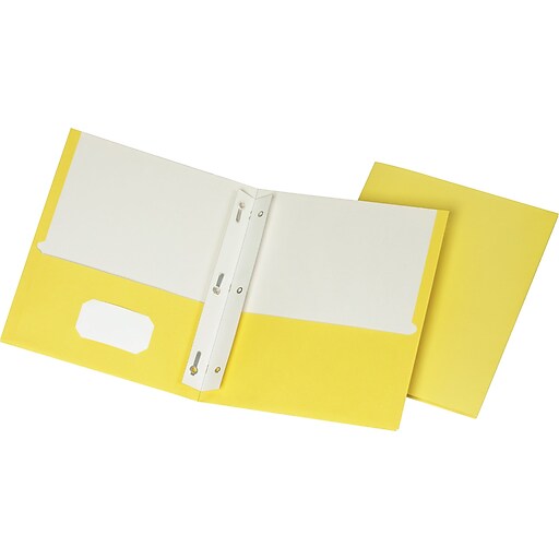 Staples® School Grade 2 Pocket Folder with Fasteners, Yellow, 25/Box