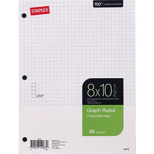 Staples® Graph Paper, 8" x 10.5", 80 Sheets/Pack, 24/Carton (40476CT