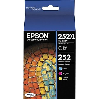 Epson T252 Black High Yield and Cyan/Magenta/Yellow Standard Yield Ink Cartridge, 4/Pack (T252XL-BCS)