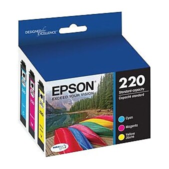 Epson T220 Cyan/Magenta/Yellow Standard Yield Ink Cartridge, 3/Pack (T220520-S)