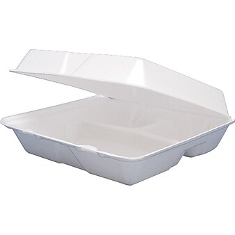 Dart® Square 3-Comp Foam Hinged Carryout Container 8.5”, White, 200/Carton (85HT3R)