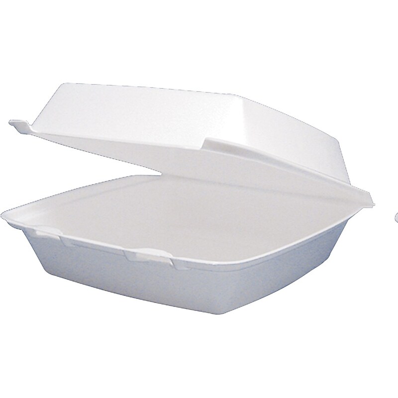 Dart® Foam Carryout Hinged Food Container, 1 Comp, 3"(H) x 9 1/4"(W) x 9 1/2"(D), White image 1