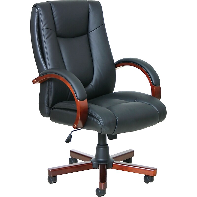 Offices to Go Luxhide Bonded Leather Executive Chair with Wood Arms and Base, Cordovan (OTG11300B) image 1