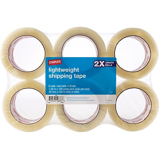 Staples® Packing Tape, 3" Core, Clear, 1.88"" x 109.4 Yards, 6/Pk at