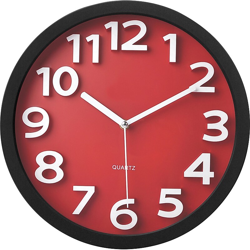 TEMPUS Wall Clock with Raised Numerals and Silent Sweep Red Dial, Plastic, 13"(TC62127R) image 1