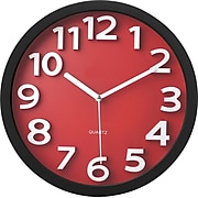 TEMPUS Wall Clock with Raised Numerals and Silent Sweep Red Dial, Plastic, 13"(TC62127R)