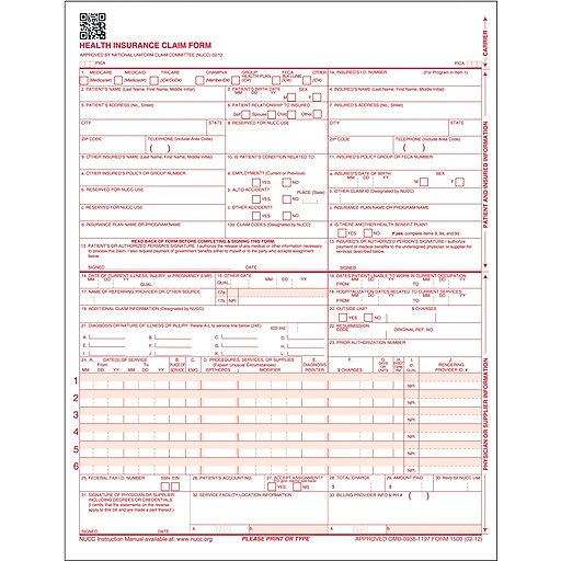 ComplyRight CMS1500 Health Insurance Claim Form, 250/Box (CMS12LC250