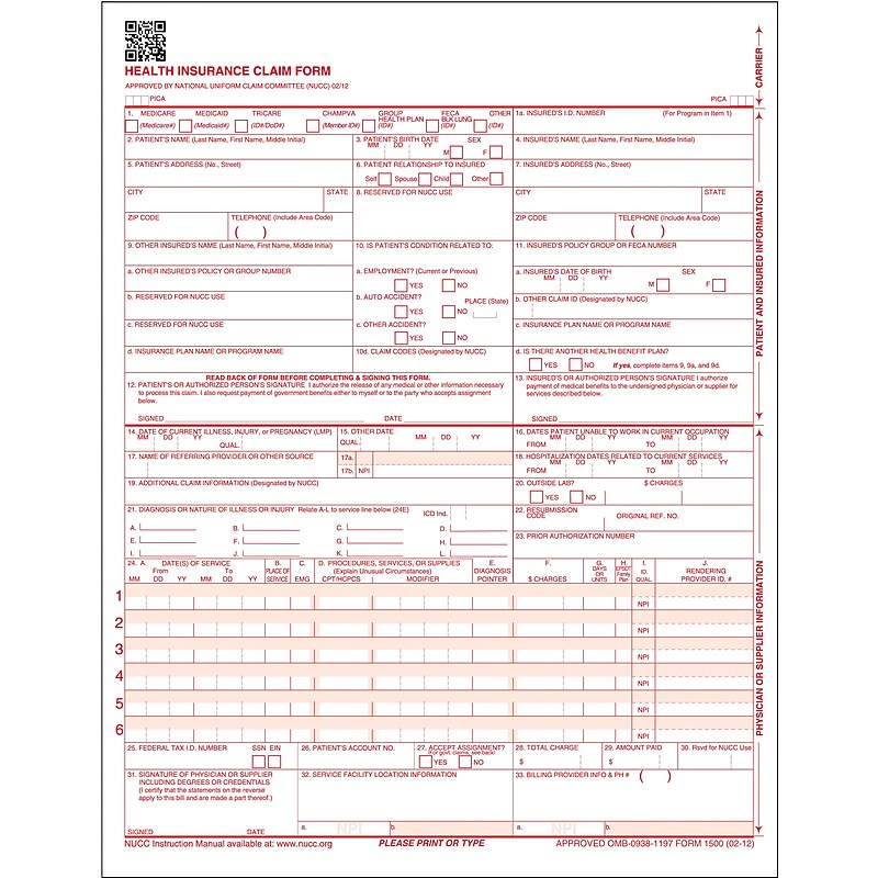 ComplyRight CMS-1500 Health Insurance Claim Form, 250/Box (CMS12LC250) image 1