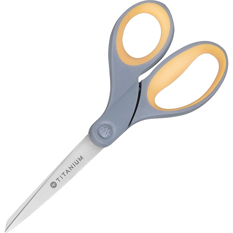 AbilityOne SKILCRAFT Titanium 8" Straight Scissor, Straight, Titanium, Gray/Yellow image 1