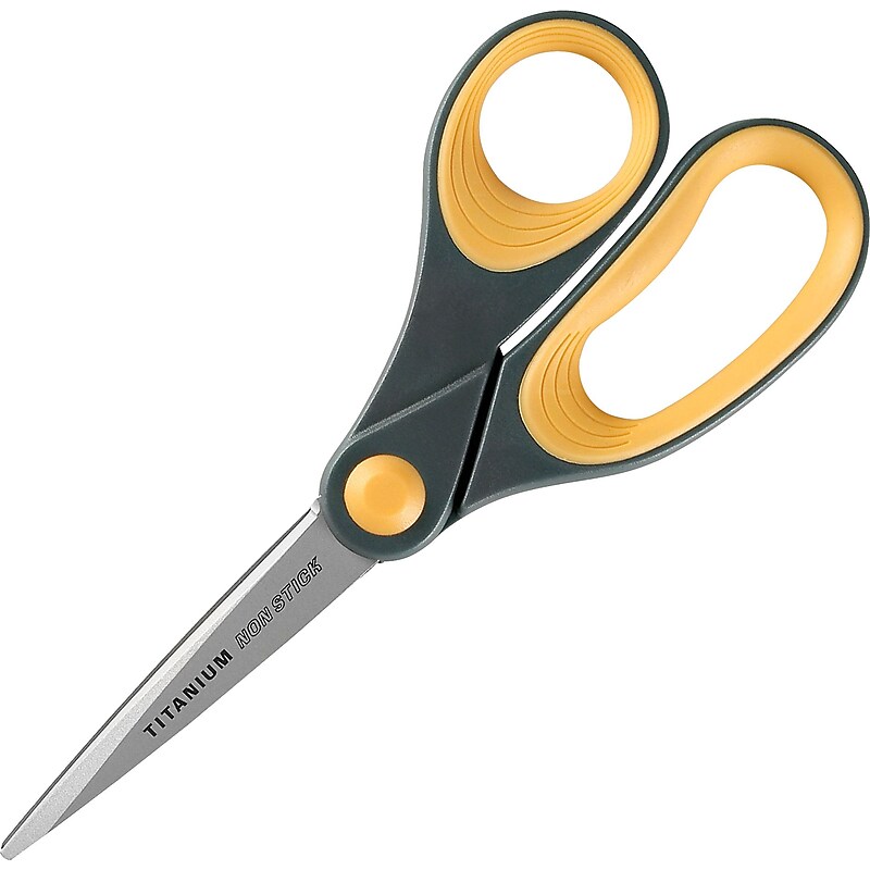 AbilityOne SKILCRAFT Titanium 8" Straight Scissor, Straight, Titanium, Gray/Yellow image 1